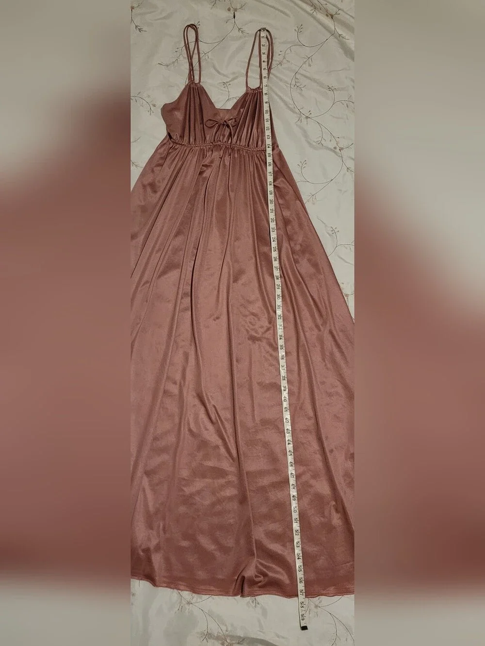 ​Vintage 70s Lingerie Nylon Empire Waist Maxi Nightgown Dusty Rose M - Picture 10 of 15